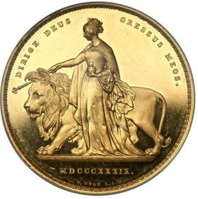 アンティークコインのご紹介-1839年 イギリス ヴィクトリア女王即位記念 ”ウナとライオン” 5ポンド金貨 -UNIVERSAL COIN