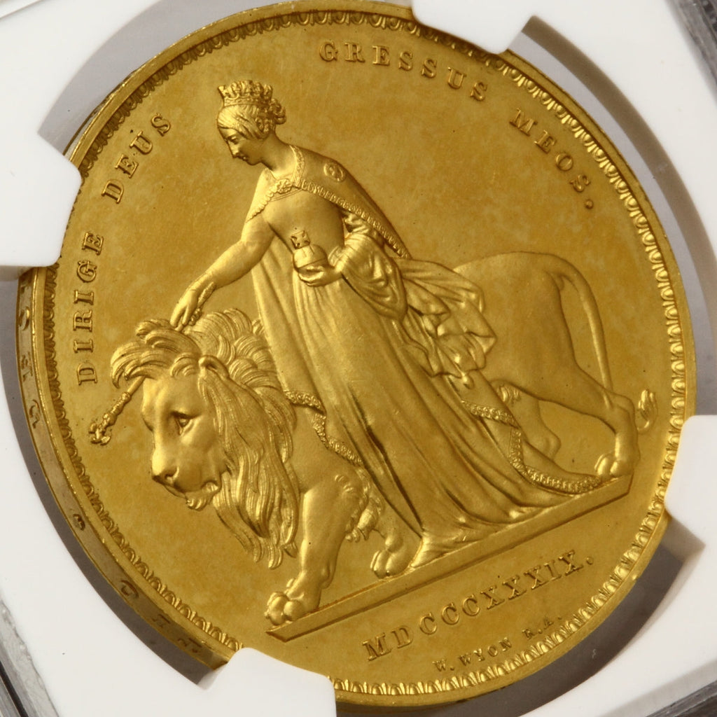 販売実績-イギリス 1839年 ヴィクトリア ウナ&ライオン 5ポンドプルーフ金貨 PF64CAMEO(NGC)-UNIVERSAL COIN