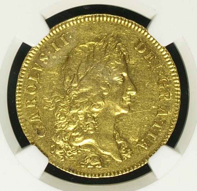販売実績-イギリス 1668年 チャールズ2世 5ギニー金貨(象あり) AU50(NGC)-UNIVERSAL COIN