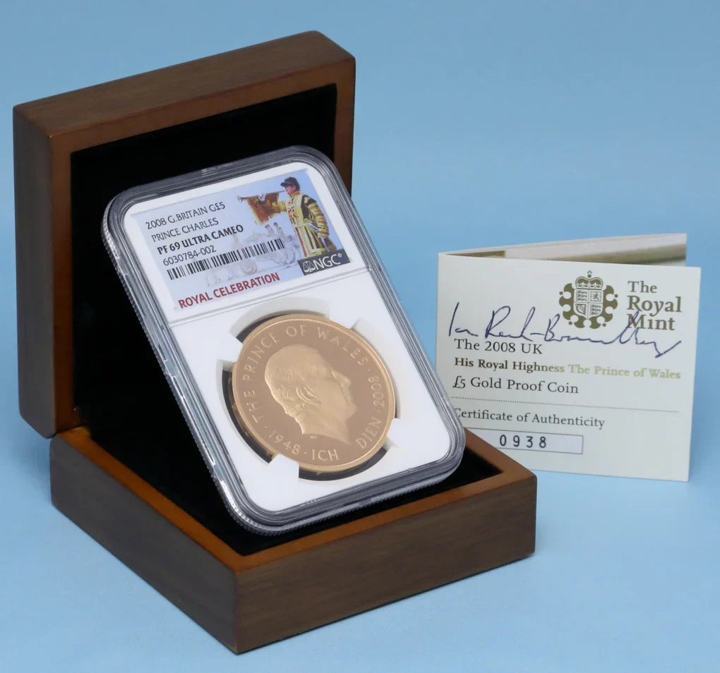 販売実績-イギリス 2008年 チャールズ皇太子 生誕60年記念 5ポンド金貨 PF69UCAM:6030784-002-UNIVERSAL COIN