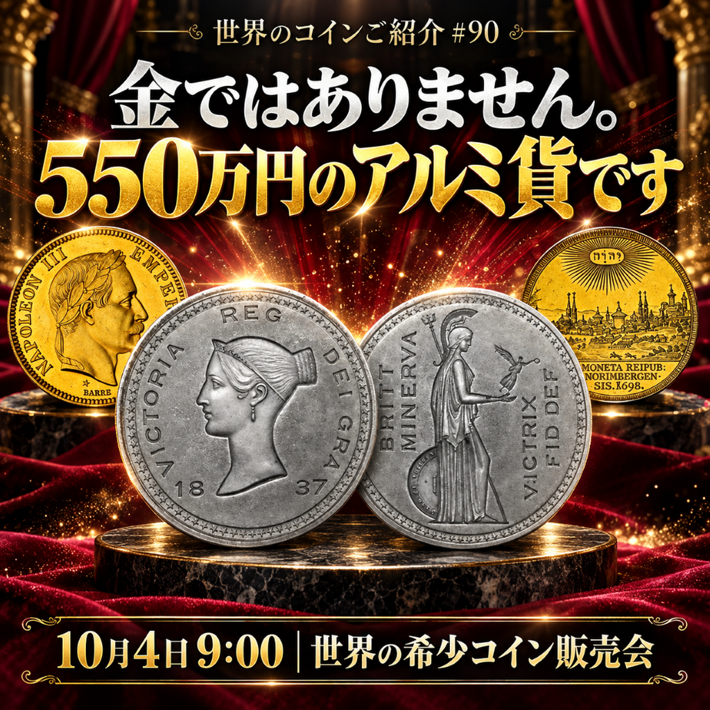 世界のコインご紹介#90:「金ではありません。550万円のアルミ貨です」―10月4日、世界の希少コイン販売会