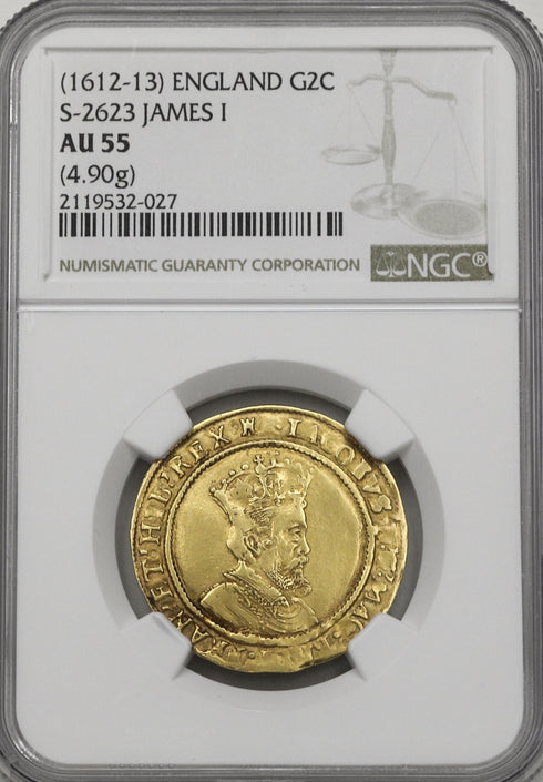 イギリス 1612-13年 ジェームズ1世 2クラウン金貨 AU55:2119532-027