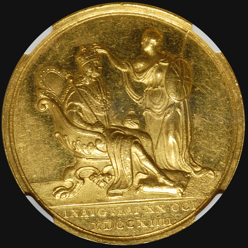 イギリス 1714年 ジョージ1世 戴冠記念 金メダル AU58:3901021-004