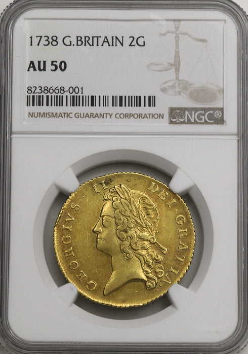イギリス 1738年 ジョージ2世 2ギニー金貨 AU50:8238668-001