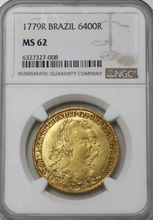 ブラジル 1779年R マリア1世/ペドロ3世 6400レアル金貨 MS62:6327327-008