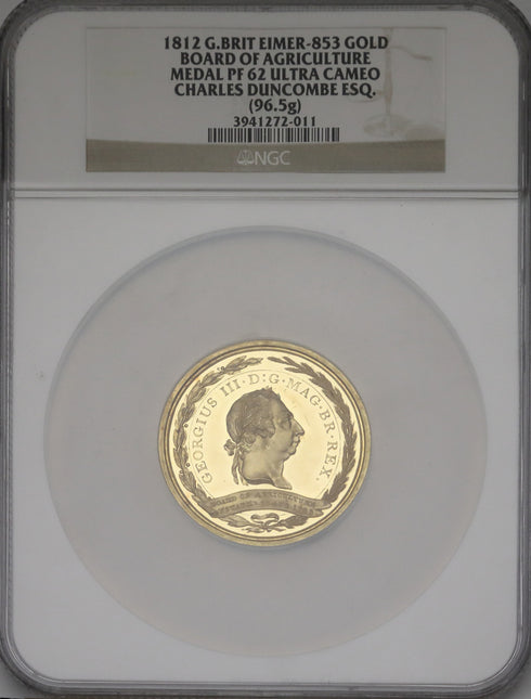 イギリス 1812年 ジョージ3世 農業委員会功労勲章 金メダル PF62UCAM:3941272-011