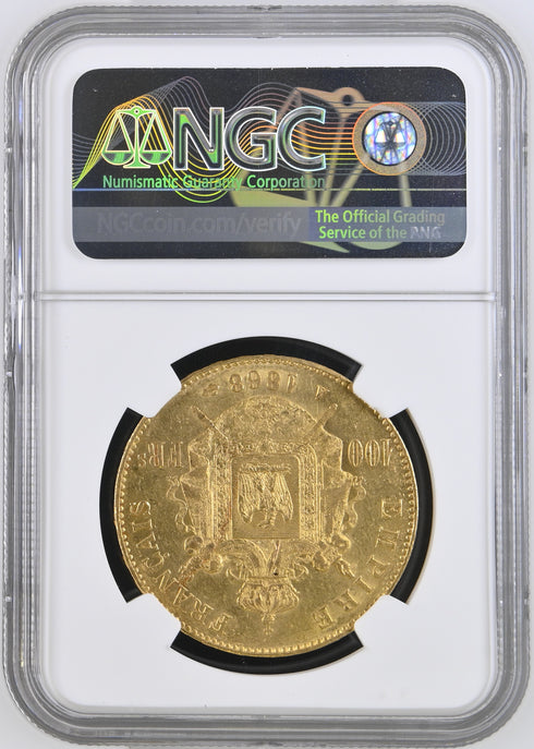 フランス 1868年A ナポレオン3世 100フラン金貨 AU DETAILS(REV DAMAGE):8366113-009