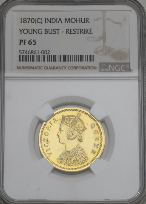 イギリス領インド 1870年C ヴィクトリア女王 モハール金貨 PF65 Restrike:5746861-002