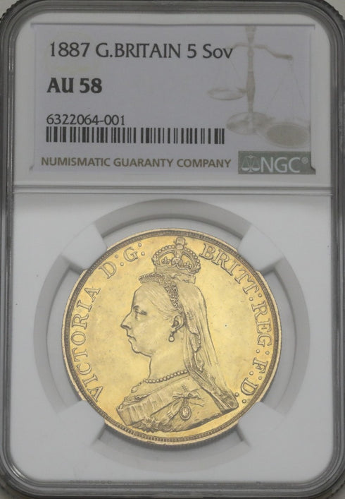 イギリス 1887年 ヴィクトリア女王 ジュビリーヘッド 5ポンド金貨 AU58:6322064-001-UNIVERSAL COIN