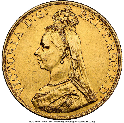 イギリス 1887年 ヴィクトリア女王 ジュビリーヘッド 5ポンド金貨 AU Details:8523259-008