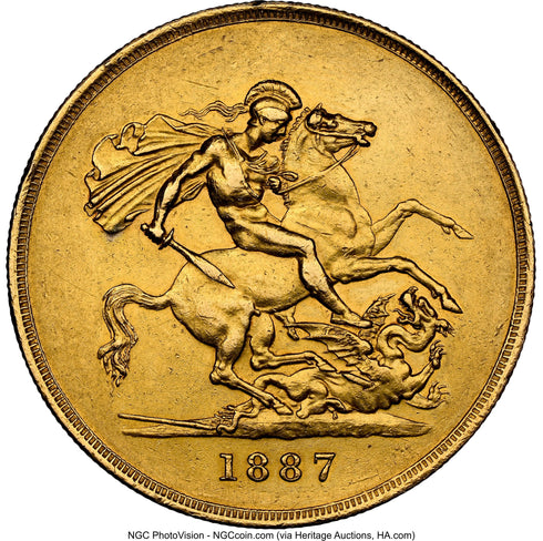 イギリス 1887年 ヴィクトリア女王 ジュビリーヘッド 5ポンド金貨 AU Details:8523259-008