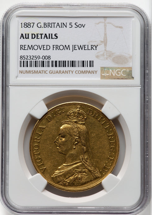 イギリス 1887年 ヴィクトリア女王 ジュビリーヘッド 5ポンド金貨 AU Details:8523259-008