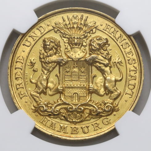 ハンブルグ 1888年 1/2バンクポルトガレッサー 5ダカットサイズ金メダル MS61:2732854-002