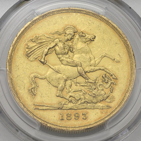 イギリス 1893年 ヴィクトリア女王"ヴェールヘッド" 5ポンド金貨 AU58:43079953