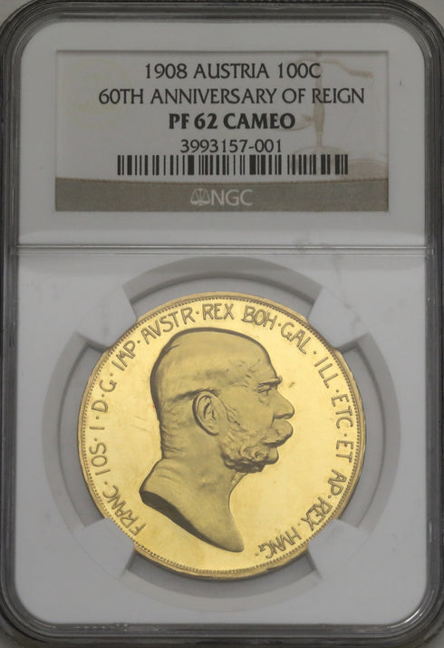 オーストリア 1908年 雲上の女神 100コロナ金貨 PF62CAM:3993157-001