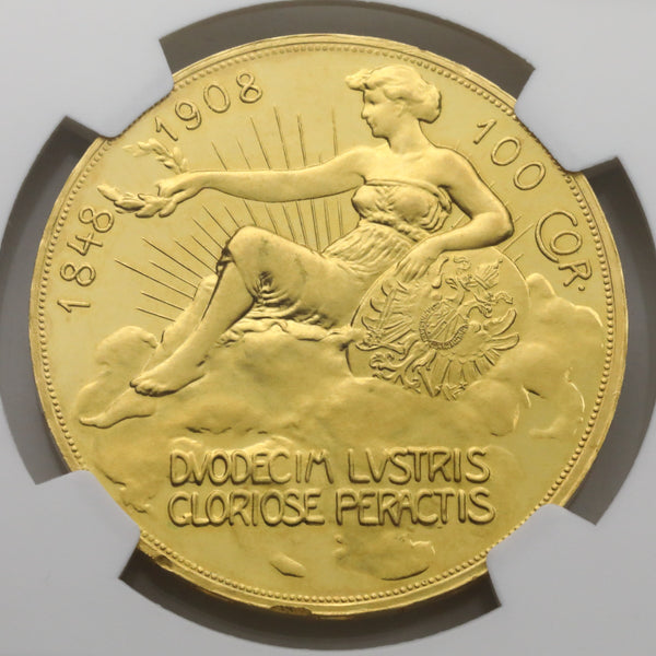 オーストリア 1908年 雲上の女神 100コロナ金貨 PF62CAM:3993157-001