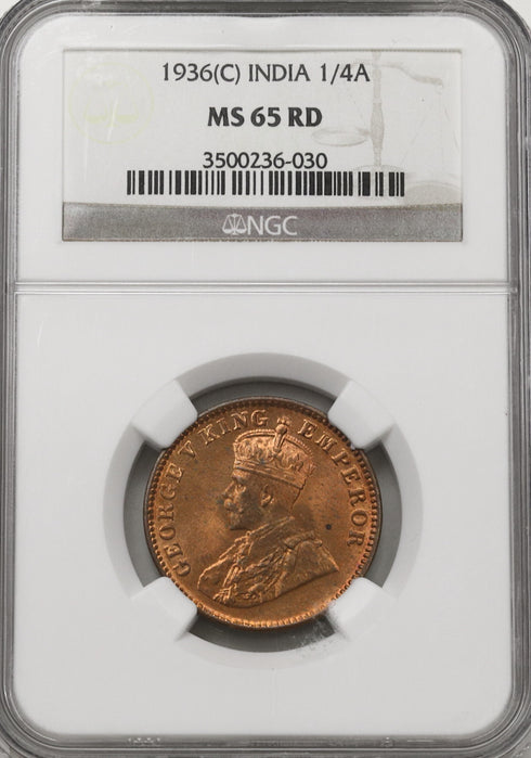 イギリス領インド 1936年C ジョージ5世 1/4アンナ銅貨 MS65RD:3500236-030