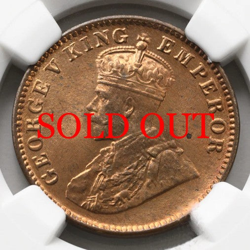 イギリス領インド 1936年C ジョージ5世 1/4アンナ銅貨 MS65RD:3500236-030