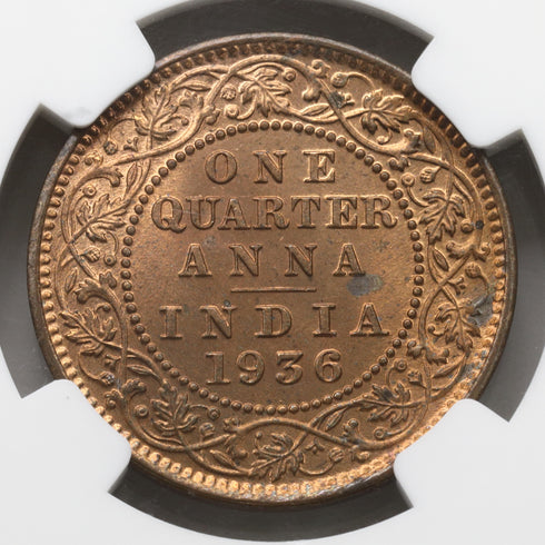 イギリス領インド 1936年C ジョージ5世 1/4アンナ銅貨 MS65RD:3500236-030