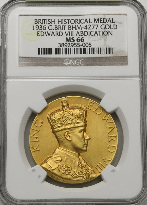 イギリス 1936年 エドワード8世 退位記念 金メダル MS66:3892955-005