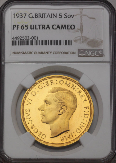 イギリス 1937年 ジョージ6世 5ポンド金貨 PF65UCAM:4492502-001