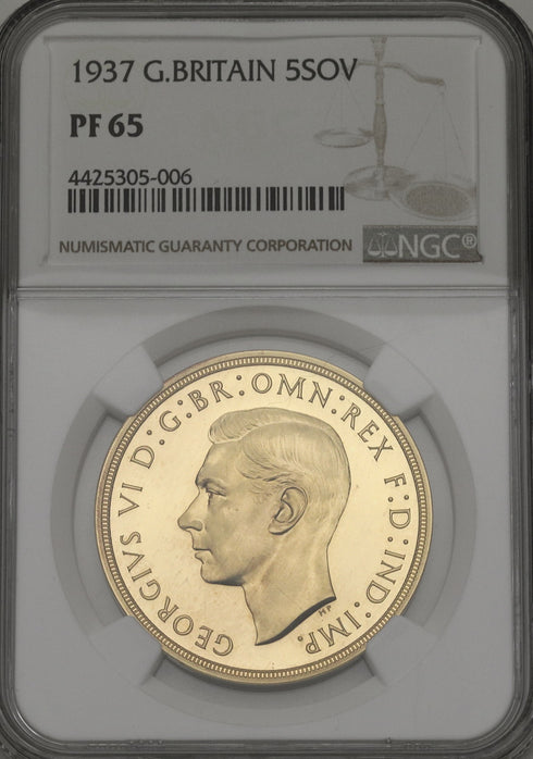 【希少性】★★★ イギリス 1937年 ジョージ6世 5ポンド金貨 PF65:4425305-006-UNIVERSAL COIN