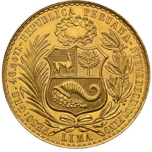 ペルー 1951年 女神座像 100ソル金貨 MS63:8242907-002