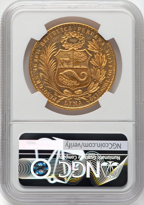 ペルー 1953年 女神座像 100ソル金貨 UNC Details:8662804-004