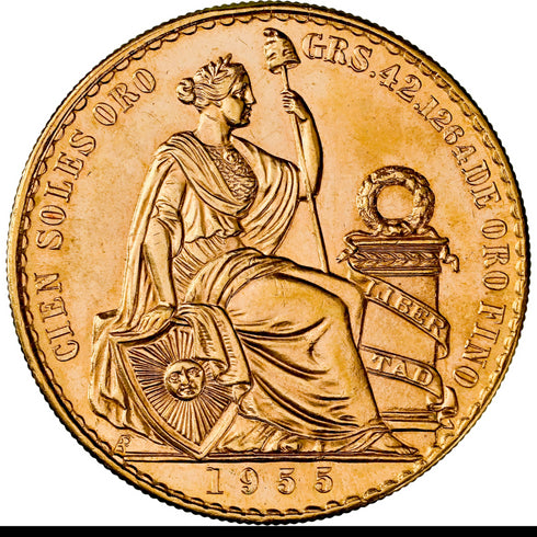 ペルー 1955年 女神座像 100ソル金貨 MS62:8662804-009