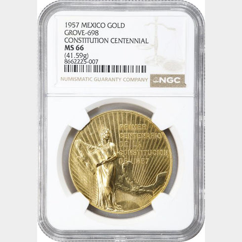 メキシコ 1957年 憲法制定100周年記念 金メダル MS66:8662225-007