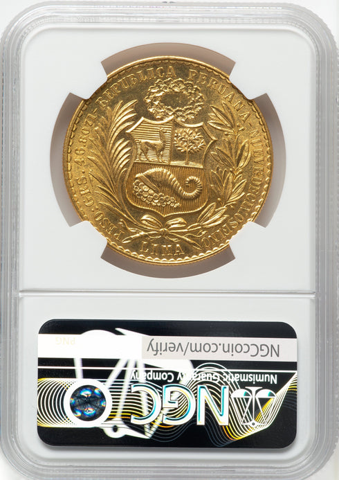 ペルー 1957年 女神座像 100ソル金貨 MS63:8662806-001