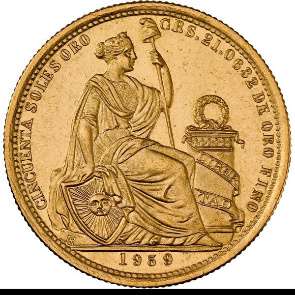 ペルー 1959年 女神座像 50ソル金貨 MS65:8662806-017