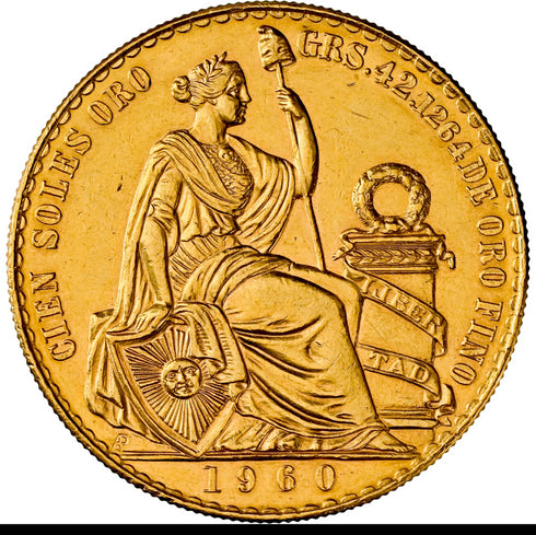 ペルー 1960年 女神座像 100ソル金貨 AU Details:8662804-008