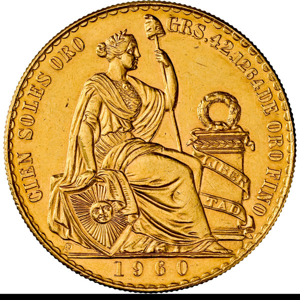 ペルー 1960年 女神座像 100ソル金貨 AU Details:8662804-008