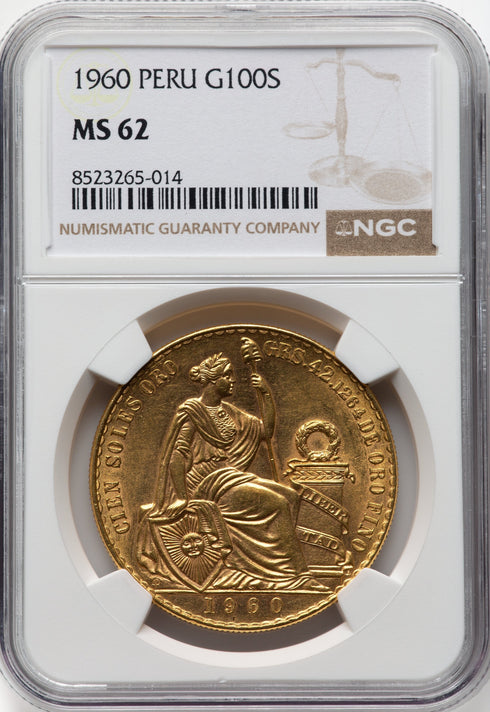ペルー 1960年 女神座像 100ソル金貨 MS62:8523265-014