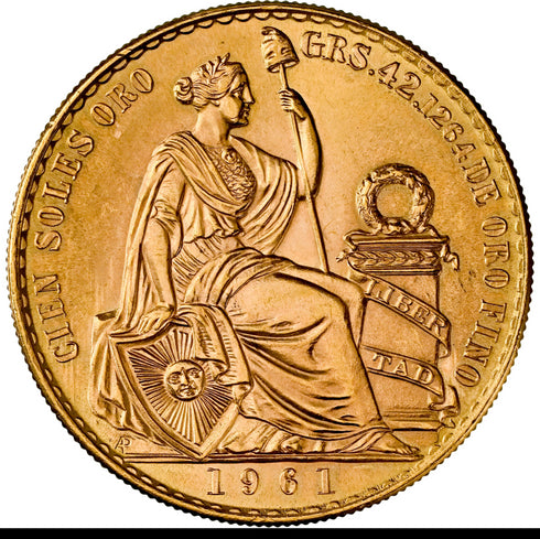 ペルー 1961年 女神座像 100ソル金貨 MS64:8662804-007