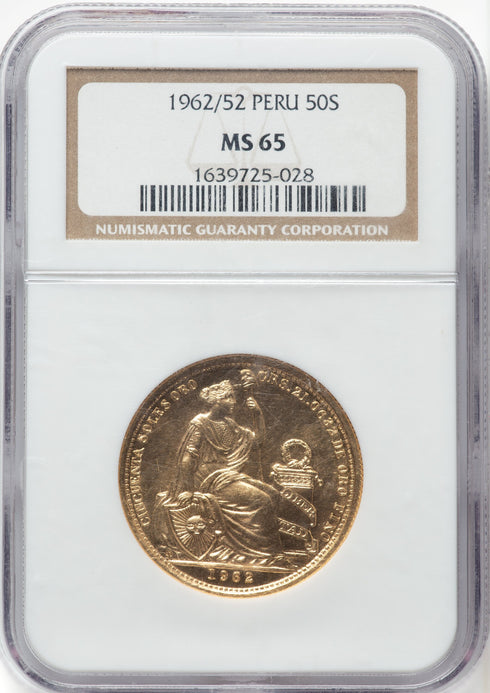 ペルー 1962/52年 女神座像 50ソル金貨 MS65:1639725-028
