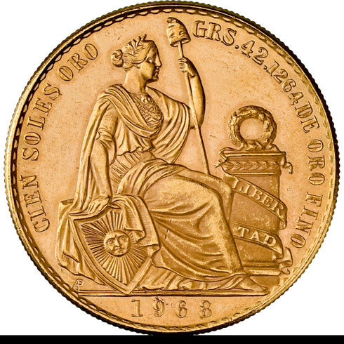 ペルー 1963年 女神座像 100ソル金貨 MS62:8662804-005