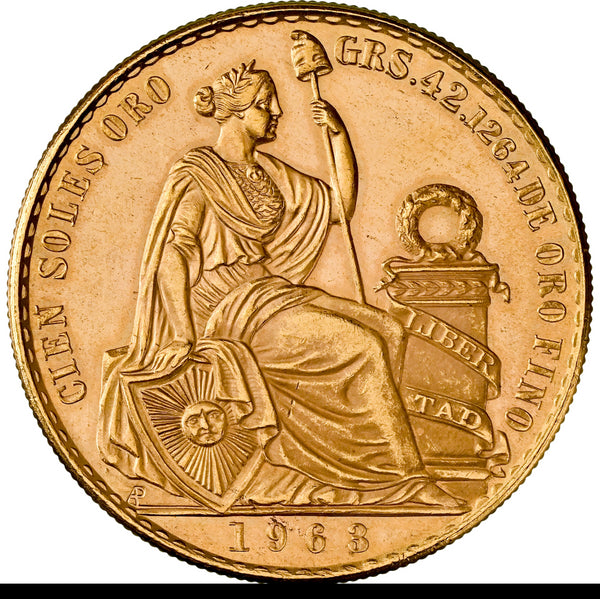 ペルー 1963年 女神座像 100ソル金貨 MS62:8662804-005