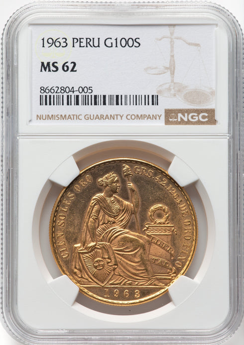 ペルー 1963年 女神座像 100ソル金貨 MS62:8662804-005