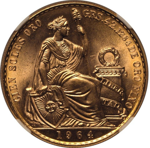 ペルー 1964年 女神座像 100ソル金貨 MS64:2148852-041
