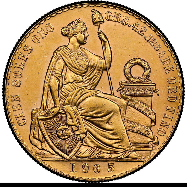 ペルー 1965年 女神座像 100ソル金貨 MS62:8523265-010