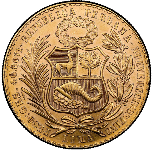 ペルー 1965年 女神座像 100ソル金貨 MS62:8523265-010