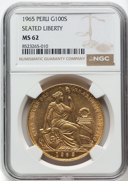 ペルー 1965年 女神座像 100ソル金貨 MS62:8523265-010