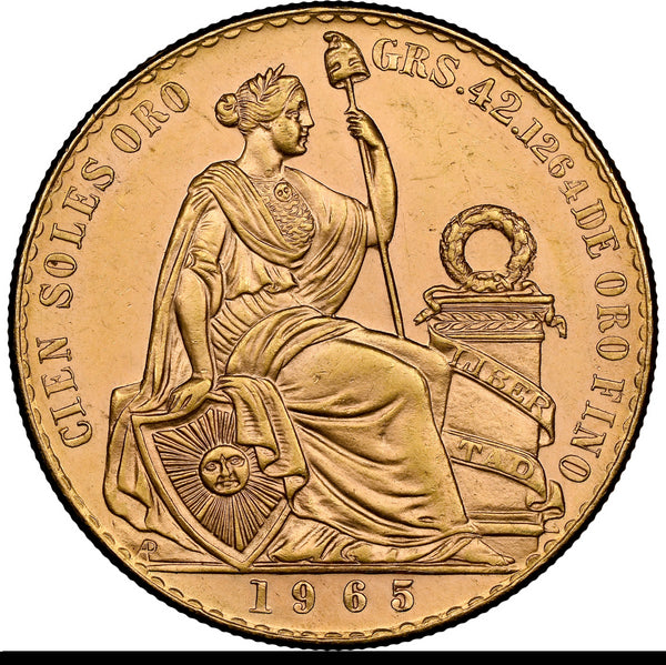 ペルー 1965年 女神座像 100ソル金貨 MS62:8523265-011