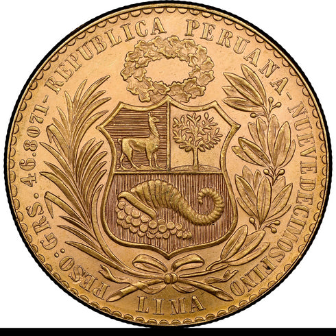 ペルー 1965年 女神座像 100ソル金貨 MS62:8523265-011