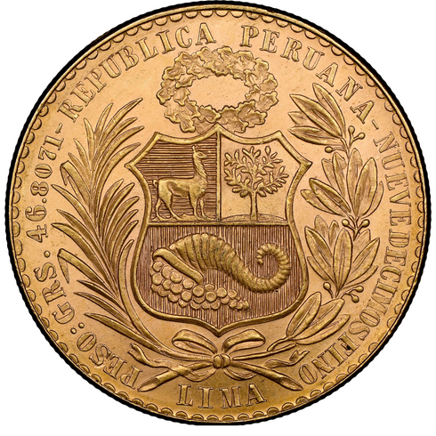 ペルー 1965年 女神座像 100ソル金貨 MS62:8523265-011