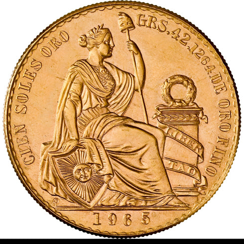 ペルー 1965年 女神座像 100ソル金貨 MS63:8662804-019