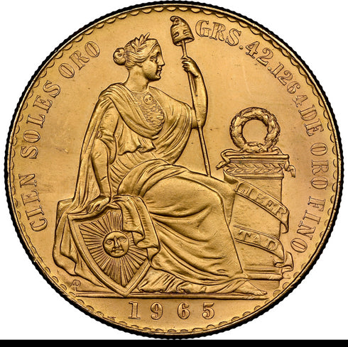 ペルー 1965年 女神座像 100ソル金貨 MS64:8523265-005