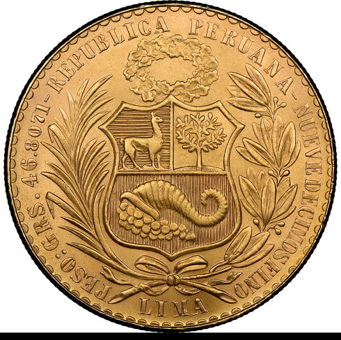 ペルー 1965年 女神座像 100ソル金貨 MS64:8523265-005